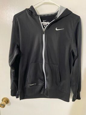 Nike Black Full-Zip Therma-Fit Hoodie Jacket with White Swoosh